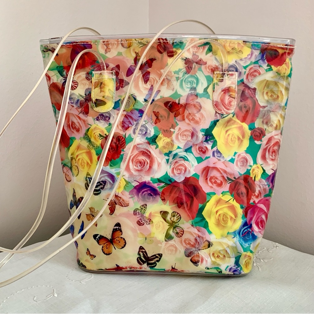 Vintage Jeanne Lottie Hologram Purse Roses Butterflies Canadian Designer